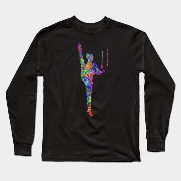 Rhythmic gymnastics juggling watercolor art Long Sleeve T-Shirt by Yahya Art